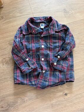 Janie and Jack Red and Navy Plaid Button-Down Shirt 6-12 mo
